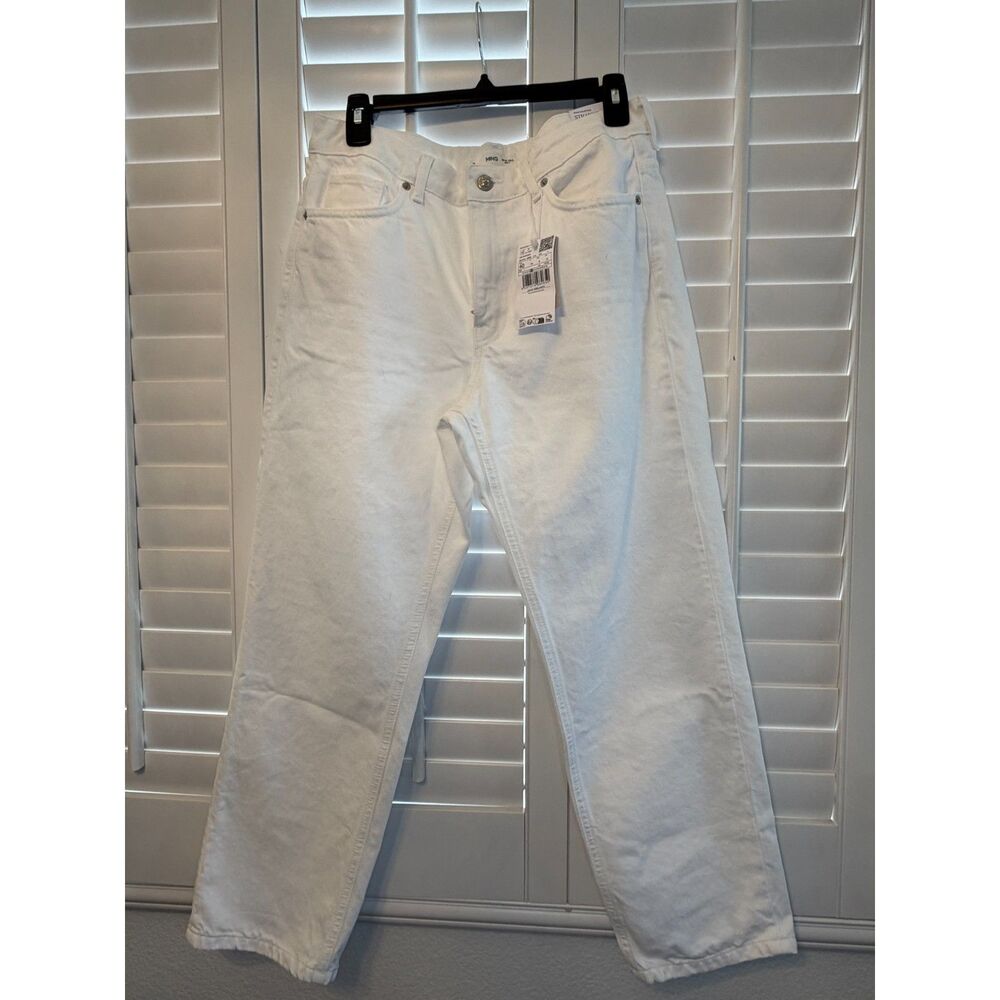 Mango MNG White Straight Leg Jeans High Waisted Denim NWT - 8